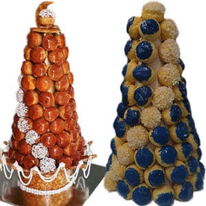 pirâmide croquembouche e macarons